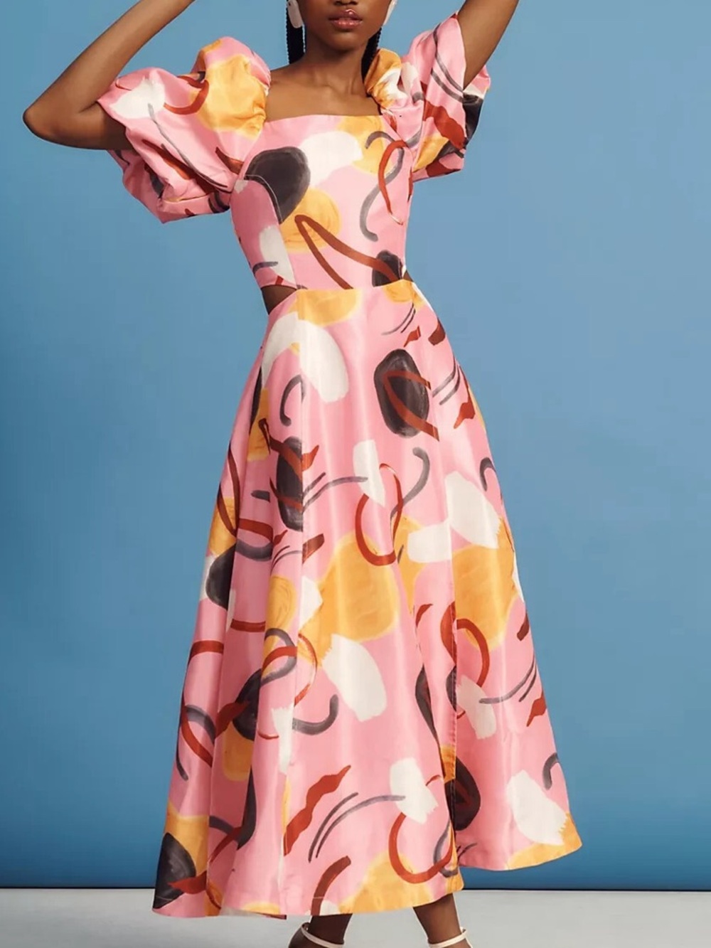 NWT Anthropologie x Aureta Artist Studio Printed Puff Sleeve Cutout Dress